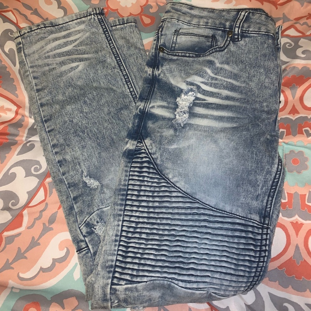 Lightly worn distressed jeans